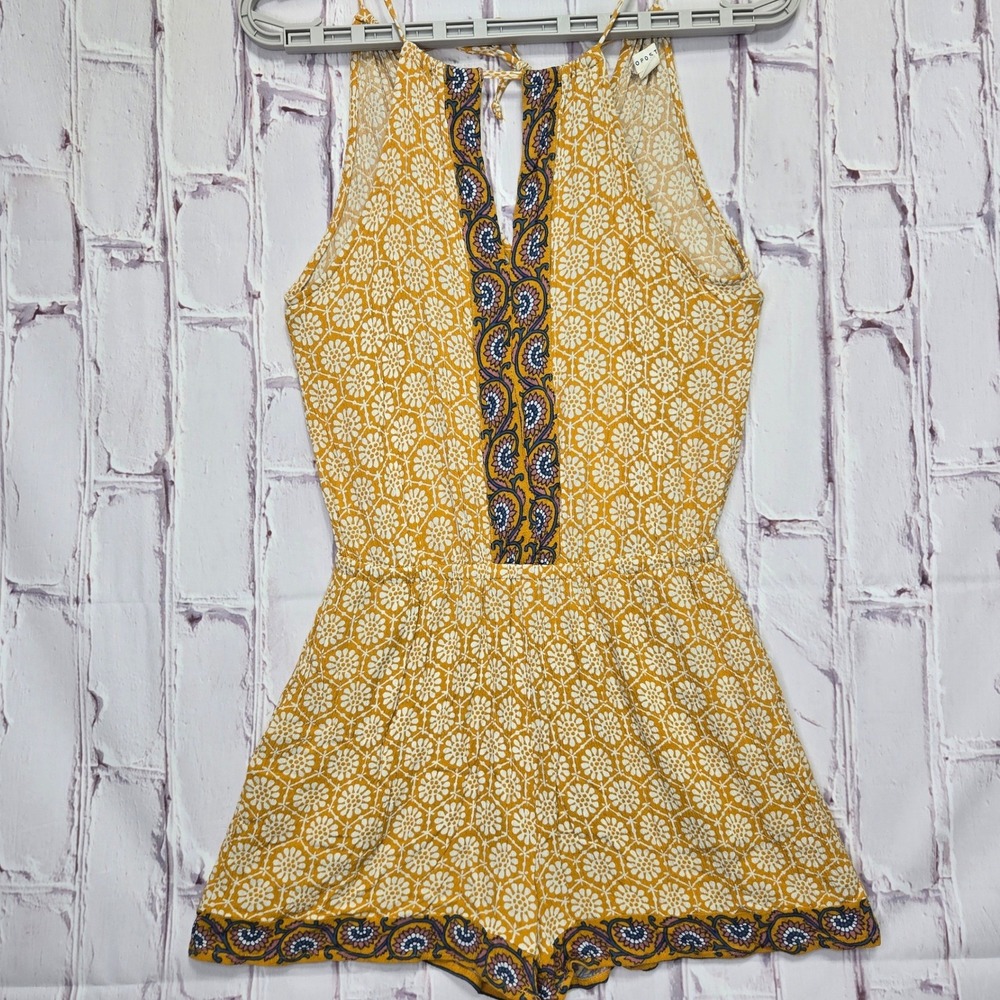 Aeropostale Romper Yellow Floral Paisley Adjustable Straps Boho Summer Women XS